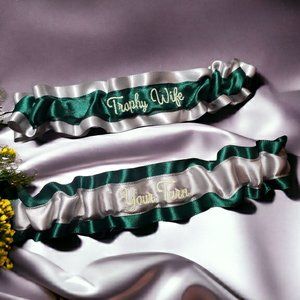 Trophy Wife Your Turn Custom Colors Embroidered Wedding Garter Set Personalized